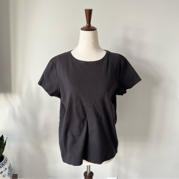 Eileen Fisher 100% Cotton Thick Basic Black Crew Neck Tee Shirt - Picture 2 of 7